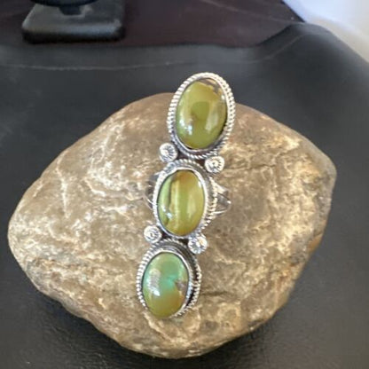 Navajo Green Royston Turquoise Multi-Stone Ring | Authentic Native American Sterling Silver | Sz 10.5 | 16721