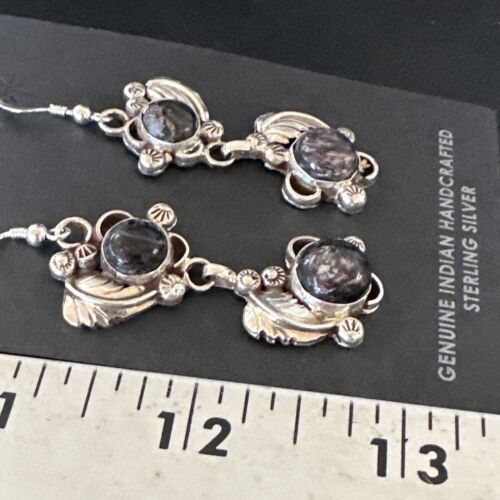 Navajo Purple Sugilite Dangle Earrings | Sterling Silver | 2" | Authentic Native American Handmade | 15691