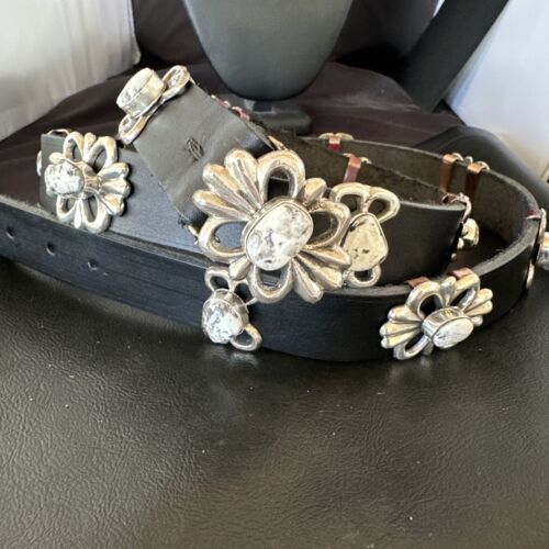 Men's White Buffalo Turquoise Concho Belt | Sterling Silver Navajo Tufa | Authentic Native American Handmade | 16684