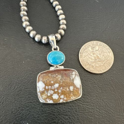 Men's Wild Horse Blue Kingman Turquoise Necklace | Sterling Silver SW Pendant | 17325