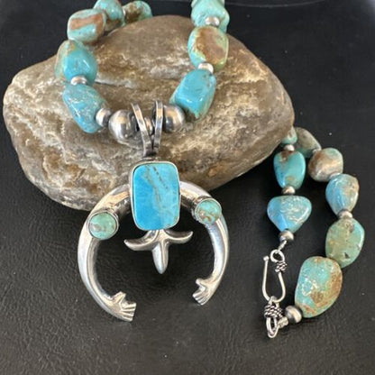 Navajo Blue Turquoise Naja Pendant Necklace | Sterling Silver | Authentic Native American Handmade | 15205