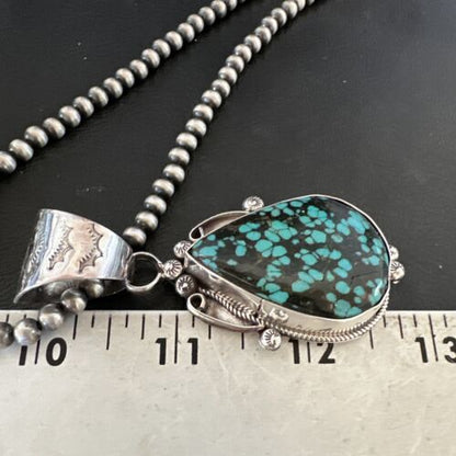 Men's Spiderweb Turquoise Pendant | Navajo Pearls Sterling Silver Necklace | Authentic Native American Handmade | 17067