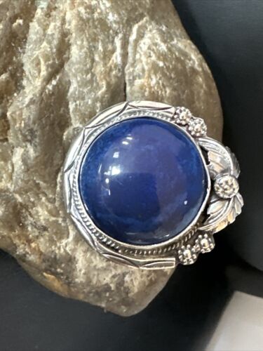 Men's Women's Blue Lapis Lazuli Ring | Navajo Sterling Silver | Sz 9.5 | Authentic Native American Handmade | 14950 - Masha USA