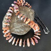 Navajo Red Spiny Oyster Shell Necklace | Sterling Silver | Authentic Native American | 24" | 16381