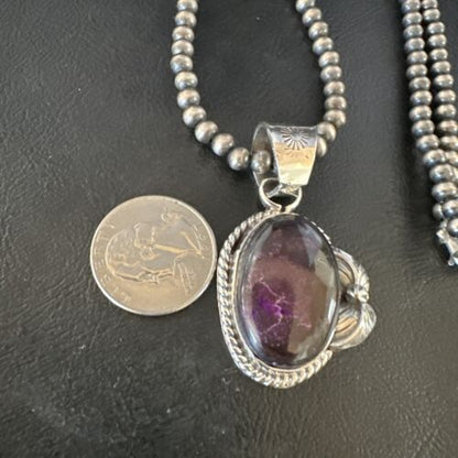 Navajo Pearls Purple Sugilite Pendant Necklace | Sterling Silver Beads | Authentic Native American Handmade | 15411