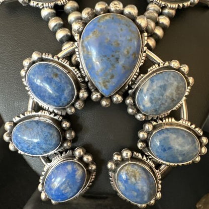 Navajo Denim Lapis Pendant Necklace | Sterling Silver Naja | Authentic Native American Handmade | 14987