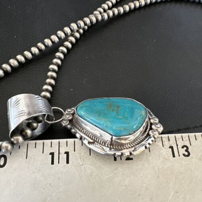 Navajo Pearls Kingman Turquoise Necklace | Sterling Silver | Authentic Native American Handmade | 17131