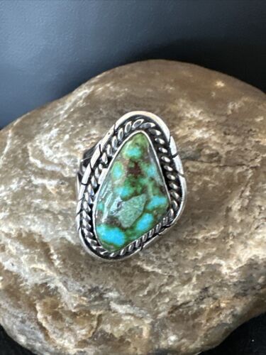 Navajo Green Sonoran Turquoise Ring | Sterling Silver | Sz 8 | Authentic Native American Handmade | 16392