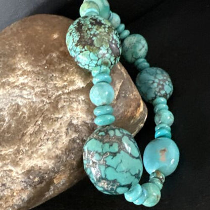Women's Blue Turquoise Stretch Stone Bracelet | 7" | Authentic Native American Handmade | 15240