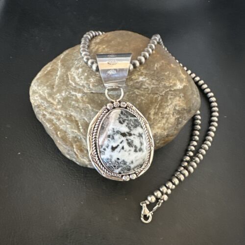 Men's White Buffalo Turquoise Pendant Necklace | Navajo Pearl Sterling Silver | 17041