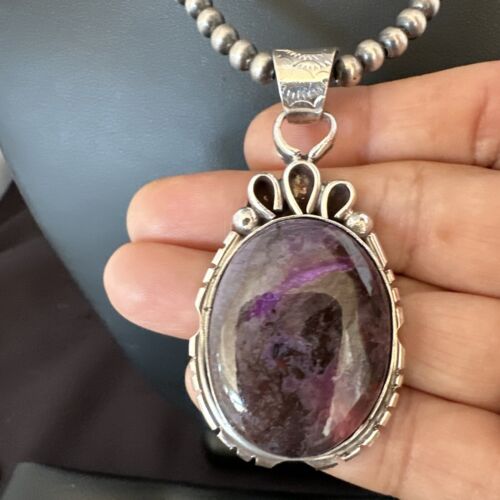 Navajo Pearls Purple Sugilite Pendant Necklace | Sterling Silver Beads | Authentic Native American Handmade | 16461