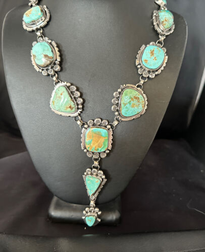 Navajo Blue Royston Turquoise Lariat Necklace | Sterling Silver | Handmade Native American Jewelry | 15271