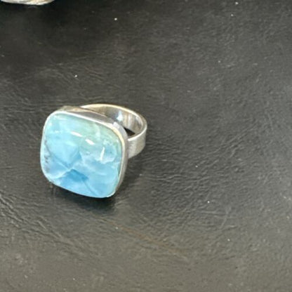 Navajo Blue Larimar Ring | Sterling Silver | Sz 8 | Authentic Native American Handmade | 17649