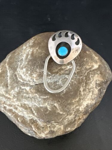 Bearpaw Kingman Turquoise Keyring | Navajo Sterling Silver | Authentic Native American Handmade | 14875