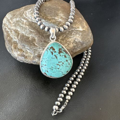 Men's Navajo Blue Spiderweb Turquoise Pendant Necklace | Sterling Silver | Authentic Native American Handmade | 16229
