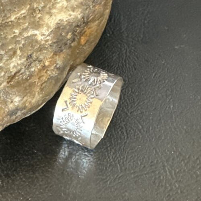 Men's Wide Band Navajo Stamped Ring | Sterling Silver | Sz 12 | Authentic Native American Handmade | 14981