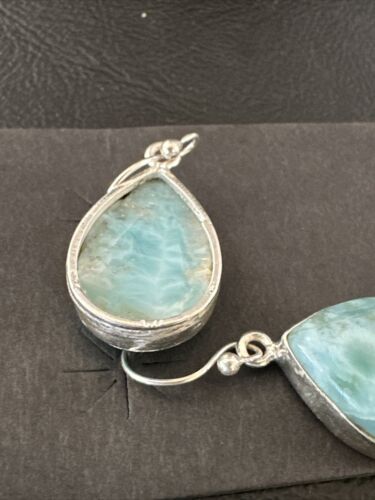 Navajo Blue Larimar Dangle Earrings | Sterling Silver | Authentic Native American Handmade | 17291