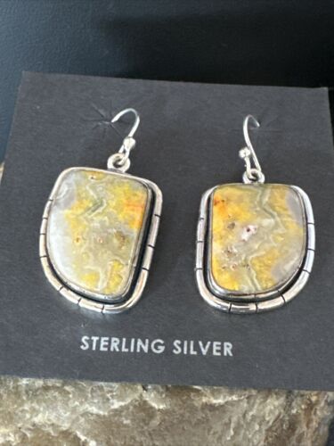 Navajo Bumblebee Jasper Earrings | Sterling Silver | Authentic Native American Handmade | 15835