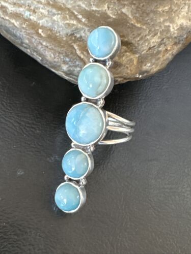Navajo Blue Larimar Cluster Ring | Authentic Native American Sterling Silver | Multi-Stone | Sz 10.5 | 15941