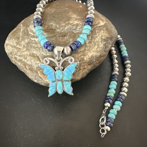 Navajo Opal Inlay Pendant Turquoise & Lapis | Sterling Silver Necklace | 16845