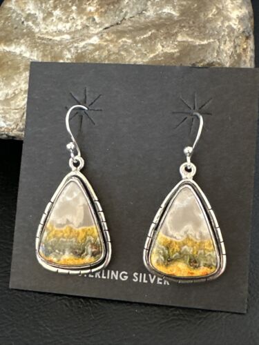Navajo Bumblebee Jasper Earrings | Sterling Silver | Authentic Native American Handmade | 15838