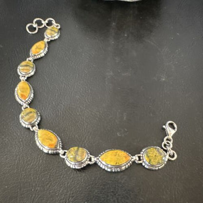 Navajo Bumblebee Jasper Link Bracelet | Sterling Silver | 8" | Authentic Native American Handmade | 16376