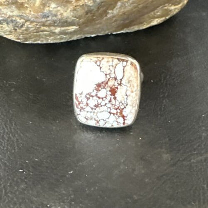 Navajo Wild Horse Turquoise Ring | Sterling Silver | Sz 8 Adjustable | Authentic Native American Handmade | 15556
