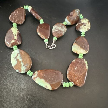 Navajo Men's Green Chrysoprase & Howlite Necklace | Sterling Silver | 20" | Authentic Native American Handmade | 16820