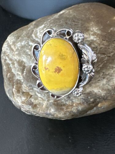 Navajo Yellow Bumble Bee Jasper Ring | Sterling Silver | Sz 9 | Authentic Native American Handmade | 14944