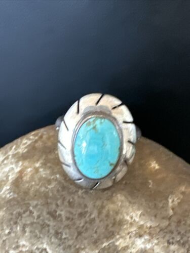 Navajo Blue Kingman Turquoise Ring | Sterling Silver | Sz 8 | Authentic Native American Handmade | 16894