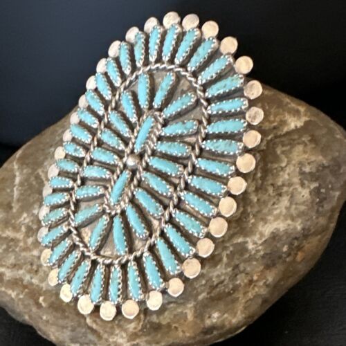 Zuni Blue Turquoise Needle Point Cluster Ring | Authentic Native American Sterling Silver | Multi-Stone | Sz 8 | 15060