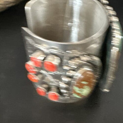 Navajo Green Royston Turquoise Spiny Oyster Cuff Bracelet | Sterling Silver | Authentic Native American Handmade | 15364