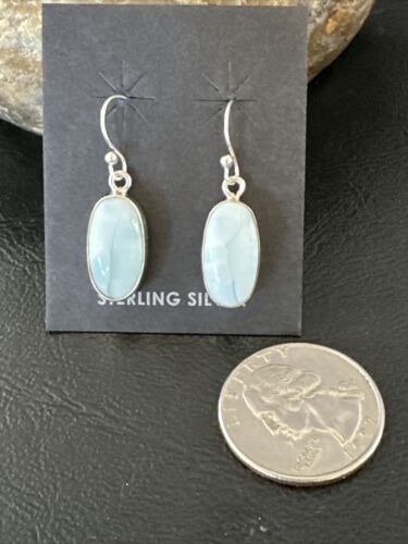 Navajo Blue Larimar Dangle Earrings | Sterling Silver | Authentic Native American Handmade | 17296 - Masha USA
