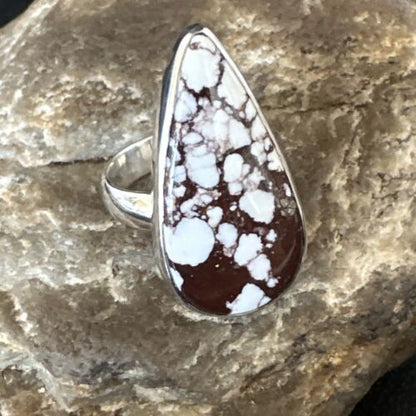 Women's Wild Horse Turquoise Ring | Navajo Sterling Silver | Sz 8 Adjustable | Authentic Native American Handmade | 15555