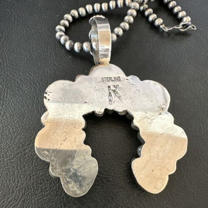 Men's Black Onyx Naja Pendant | Navajo Pearls Sterling Silver Necklace | Authentic Native American Handmade | 17070