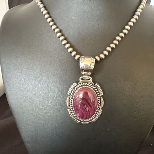 Navajo Purple Spiny Oyster Pendant | Sterling Silver | Native American Handmade Necklace | 16355