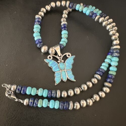 Navajo Opal Inlay Pendant Turquoise & Lapis | Sterling Silver Necklace | 16845