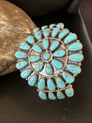 Navajo Blue Turquoise Cluster Cuff Bracelet | Sterling Silver | Old Pawn | Authentic Native American Handmade | 17220
