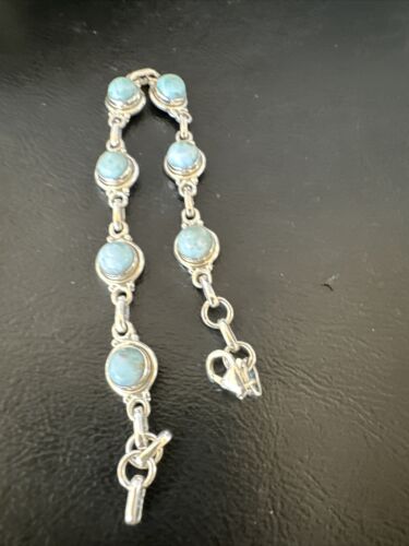 Navajo Blue Larimar Link Bracelet | Sterling Silver | 8" | Authentic Native American Handmade | 16078