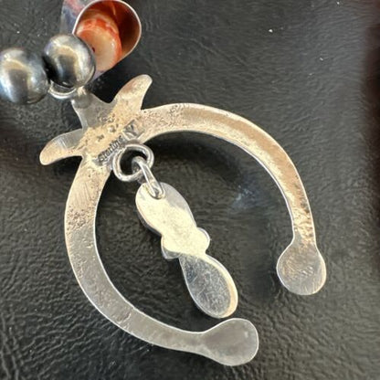 Navajo Red Spiny Oyster Naja Pendant Necklace | Sterling Silver | 23" | Authentic Native American Handmade | 17659