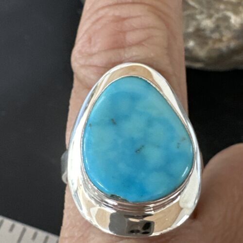 Navajo Blue Kingman Turquoise Ring | Sterling Silver | Sz 10 | Authentic Native American Handmade | 16582