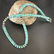 Navajo Blue Turquoise Heishi Bead Necklace | Sterling Silver | 21" | Authentic Native American Handmade | 17257