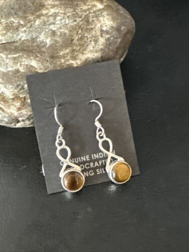 Navajo Coffee Tiger's Eye Dangle Earrings | Sterling Silver | Authentic Native American Handmade | 14921 - Masha USA