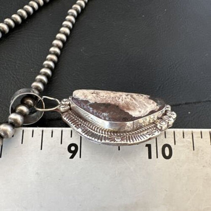 White Buffalo Turquoise Pendant | Navajo Pearls | Sterling Silver Necklace 21" | 17106