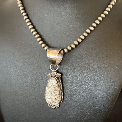 Men's White Buffalo Turquoise Pendant Necklace | Navajo Pearl Sterling Silver | 17045