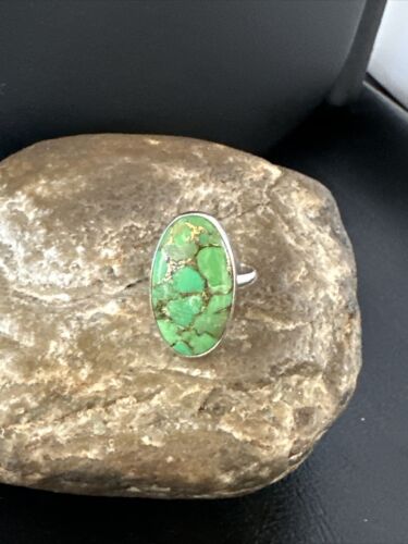 Navajo Green Mojave Turquoise Ring | Sterling Silver | Sz 8 | Authentic Native American Handmade | 15588