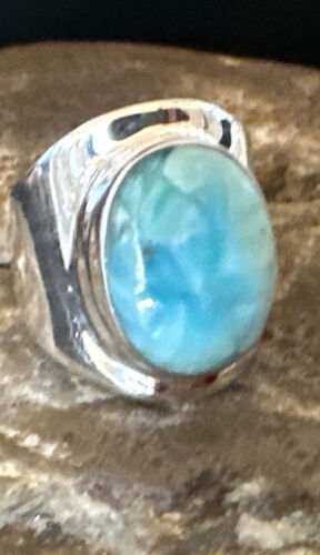 Navajo Blue Larimar Ring | Sterling Silver | Sz 8 | Authentic Native American Handmade | 16602
