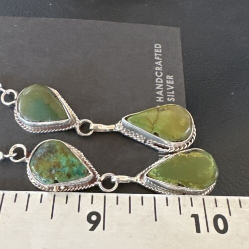 Navajo Green Royston Turquoise Dangle Earrings | Sterling Silver | Authentic Native American Handmade | 16490 - Masha USA