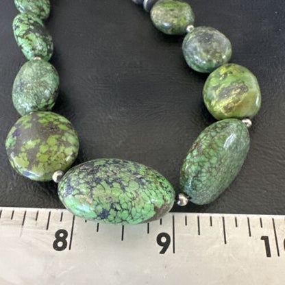Navajo Green Spiderweb Turquoise Necklace | Sterling Silver | 20" | Authentic Native American Handmade | 17503