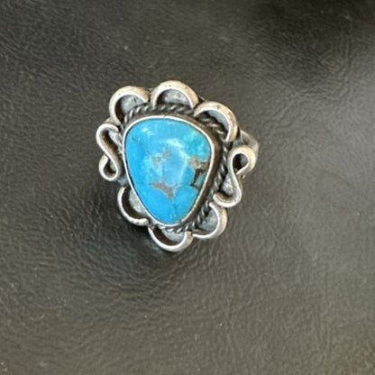 Navajo Blue Kingman Turquoise Ring | Sterling Silver | Sz 7.5 | Authentic Native American Handmade | 15894